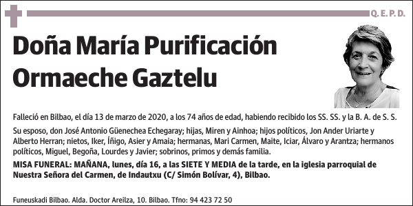 María Purificación Ormaeche Gaztelu