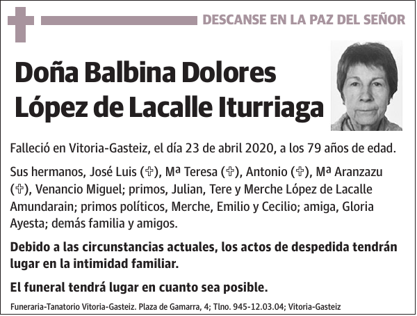 Balbina Dolores López de Lacalle Iturriaga