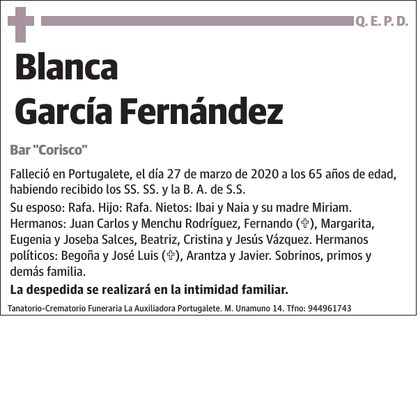 Blanca García Fernández Bar 'Corisco'