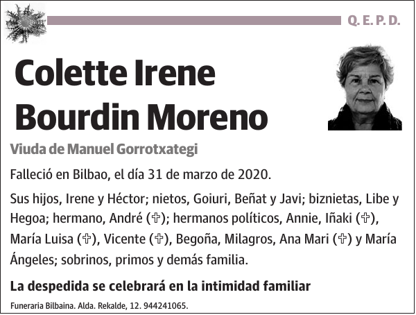 Colette Irene Bourdin Moreno