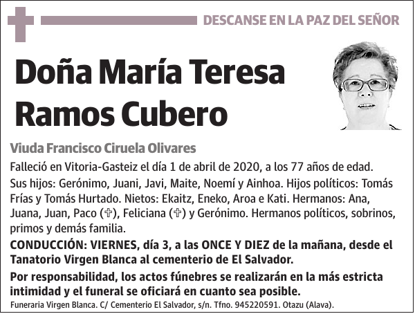 María Teresa Ramos Cubero Viuda Francisco Ciruela Olivares