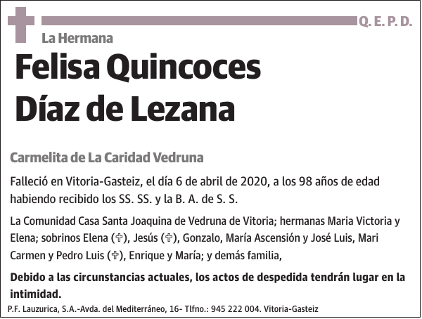 La Hermana Felisa Quincoces Díaz de Lezana