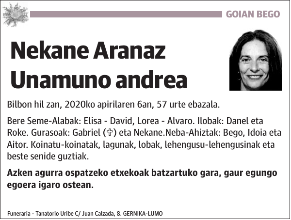 GOIAN BEGO Nekane Aranaz Unamuno