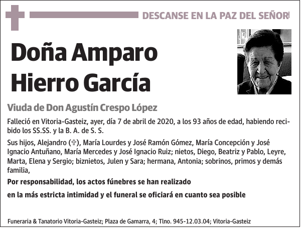 DESCANSE EN LA PAZ DEL SEÑOR Amparo Hierro García