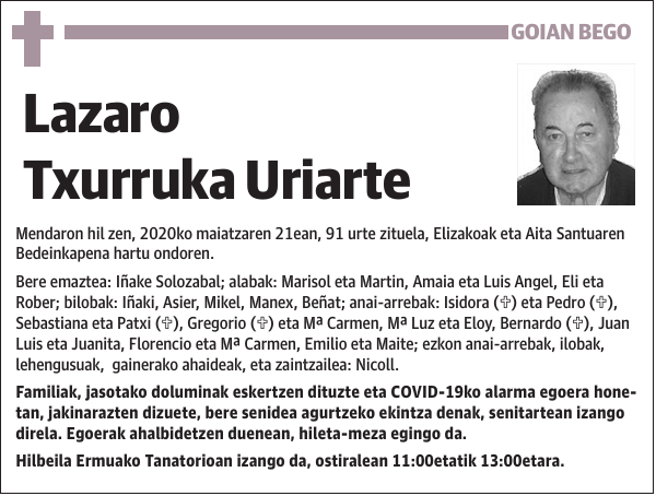 Lazaro Txurruka Uriarte Mendaron