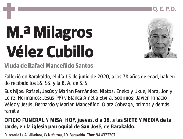 M.ª Milagros Vélez Cubillo