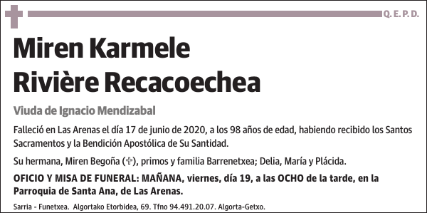 Miren Karmele Rivière Recacoechea