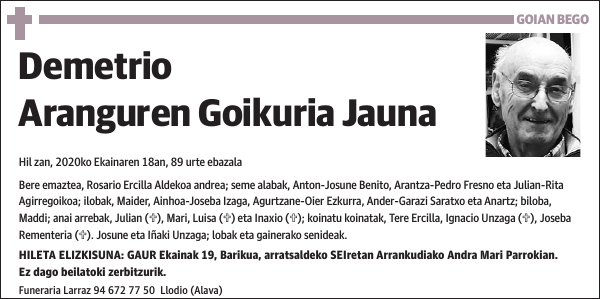 Demetrio Aranguren Goikuria Jauna