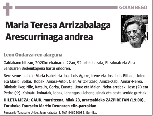 Maria Teresa Arrizabalaga Arescurrinaga