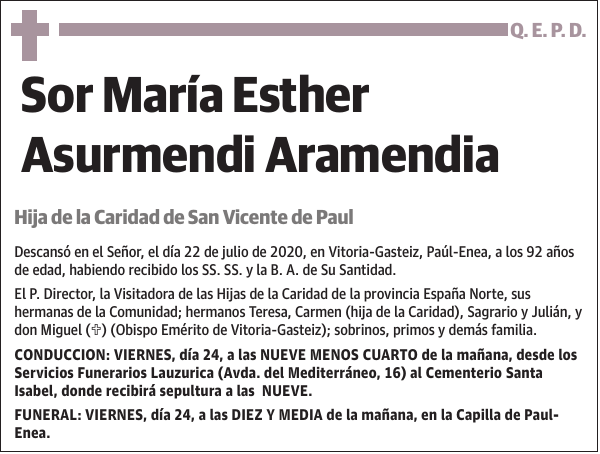 Sor María Esther Asurmendi Aramendia