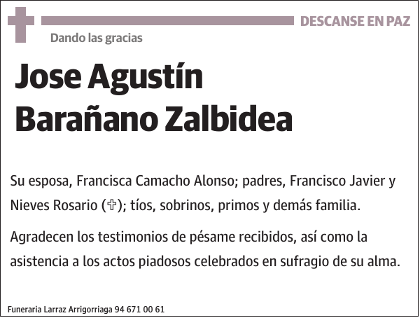 JOSÉ AGUSTÍN BARAÑANO ZALBIDEA