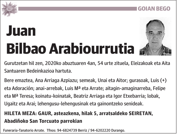 Juan Bilbao Arabiourrutia Gurutzetan