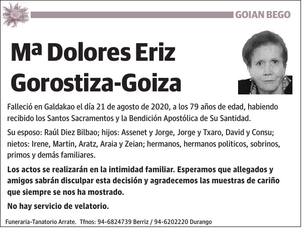 Mª Dolores Eriz Gorostiza-Goiza