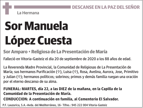 La Hermana Sor Manuela López Cuesta