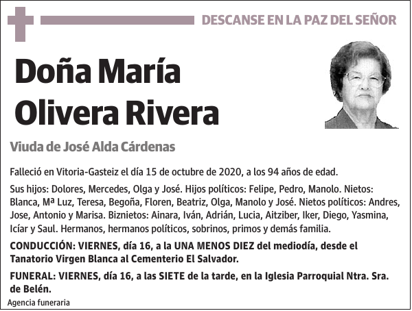 María Olivera Rivera | Esquela | El Correo