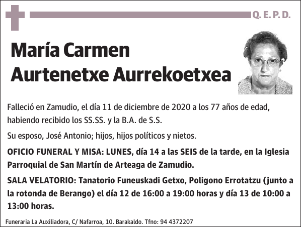 María Carmen Aurtenetxe Aurrekoetxea