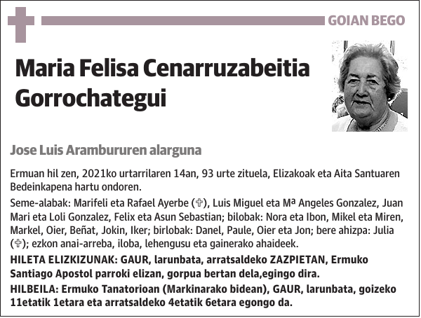 Maria Felisa Cenarruzabeitia Gorrochategui