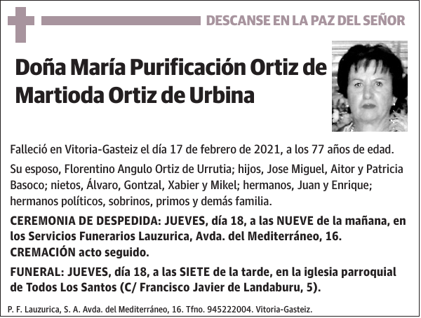 María Purificación Ortiz de Martioda Ortiz de Urbina