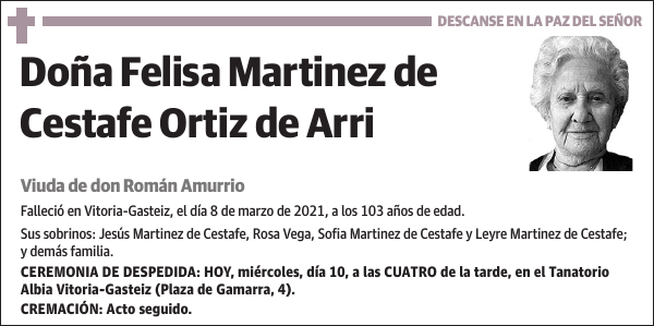 Felisa Martinez de Cestafe Ortiz de Arri