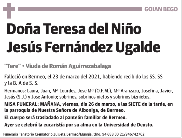 Teresa del Niño Jesús Fernández Ugalde