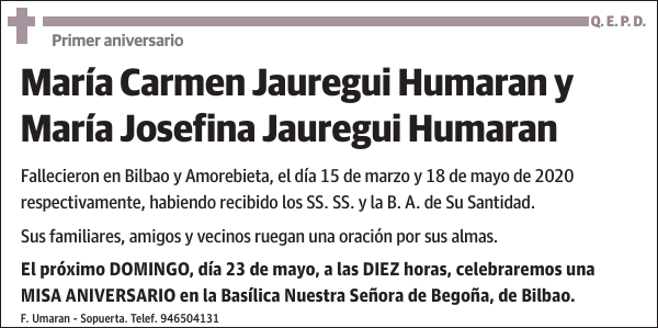 María Carmen Jauregui Humaran y María Josefina Jauregui Humaran