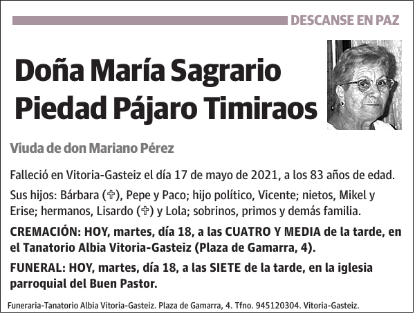 María Sagrario Piedad Pájaro Timiraos