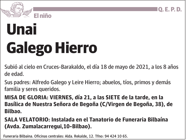 El niño Unai Galego Hierro