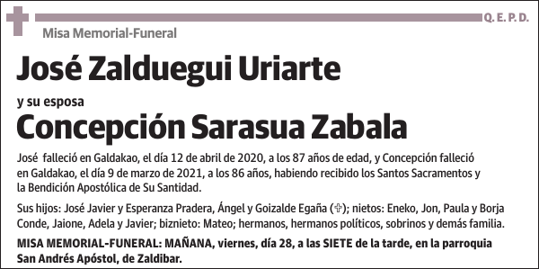 José Zalduegui Uriarte y Concepción Sarasua Zabala