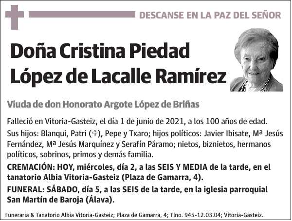 Cristina Piedad López de Lacalle Ramírez