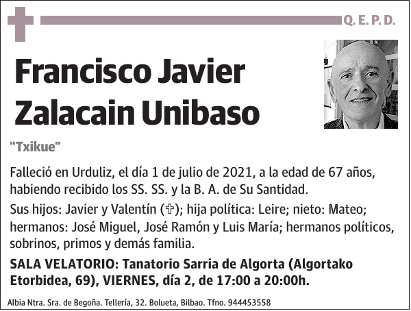 Francisco Javier Zalacain Unibaso