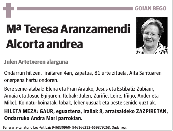 Mª Teresa Aranzamendi Alcorta