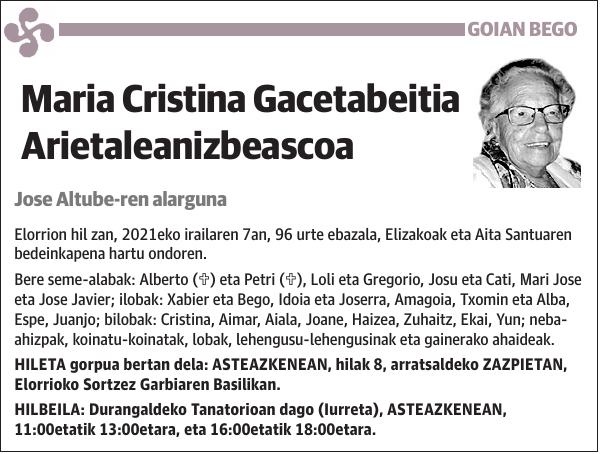 Maria Cristina Gacetabeitia Arietaleanizbeascoa