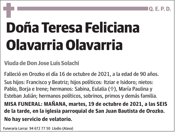 Teresa Feliciana Olavarria Olavarria