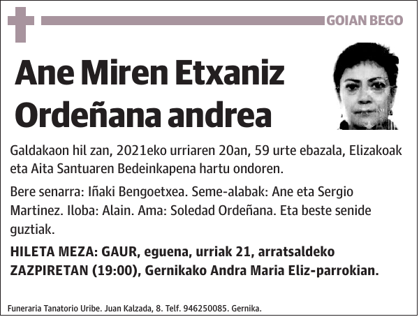 Ane Miren Etxaniz Ordeñana