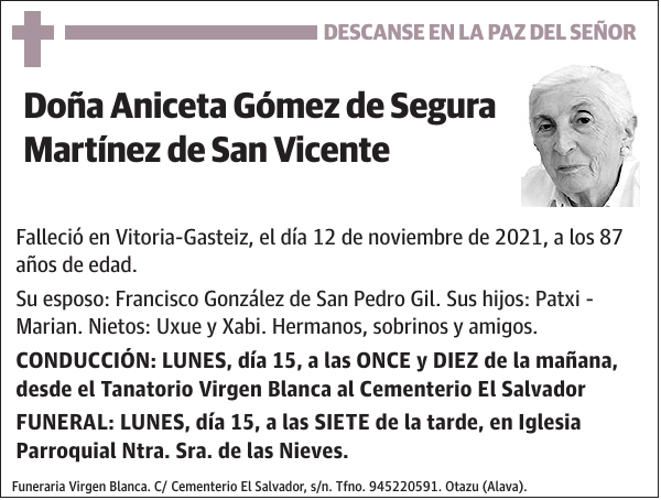 Aniceta Gómez de Segura Martínez de San Vicente