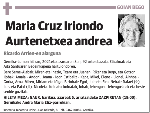 Maria Cruz Iriondo Aurtenetxea