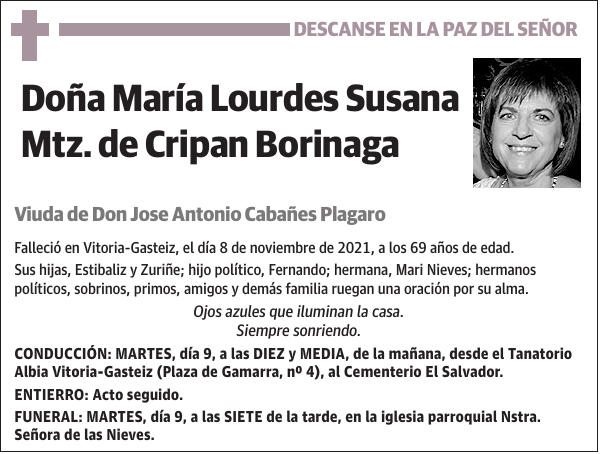 María Lourdes Susana Mtz. de Cripan Borinaga