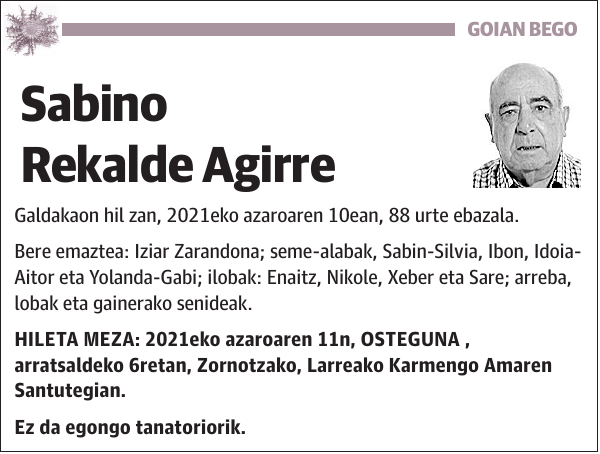 Sabino Rekalde Agirre.