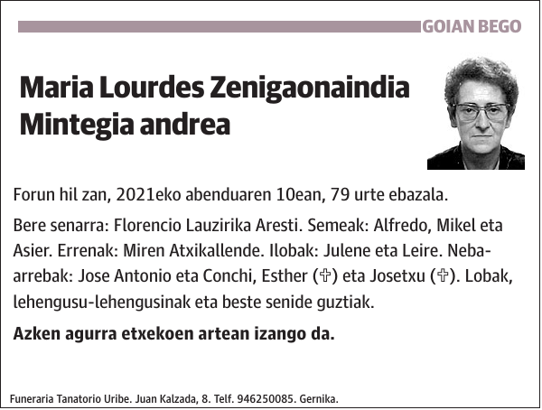 Maria Lourdes Zenigaonaindia Mintegia