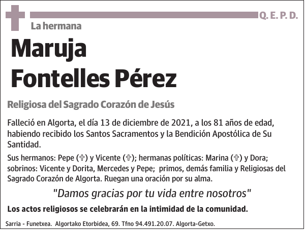 La hermana Maruja Fontelles Pérez