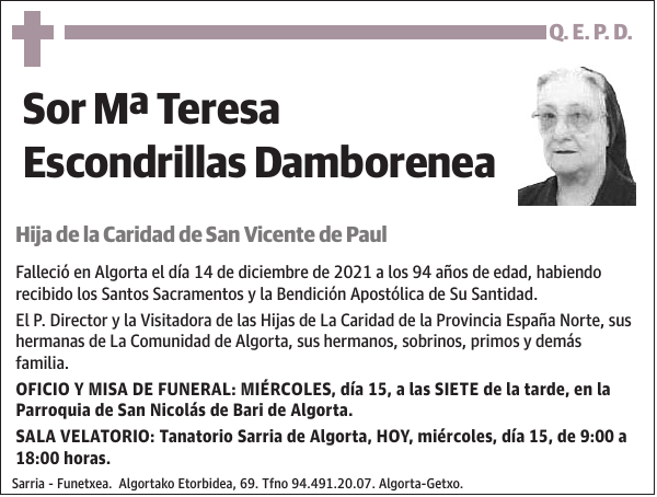 Sor Mª Teresa Escondrillas Damborenea