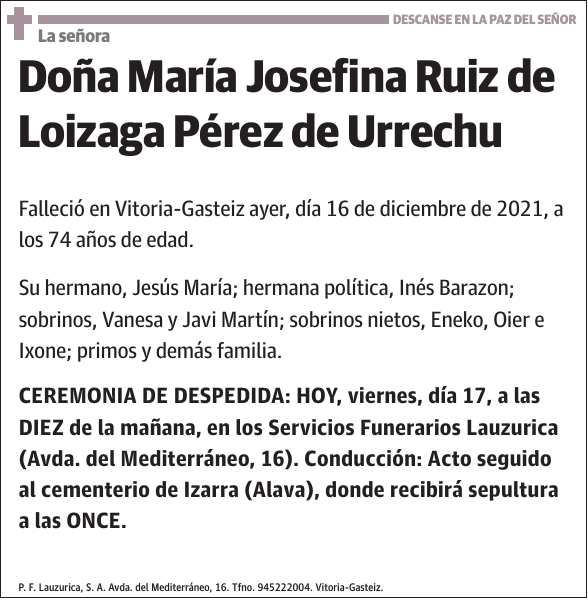 María Josefina Ruiz de Loizaga Pérez de Urrechu