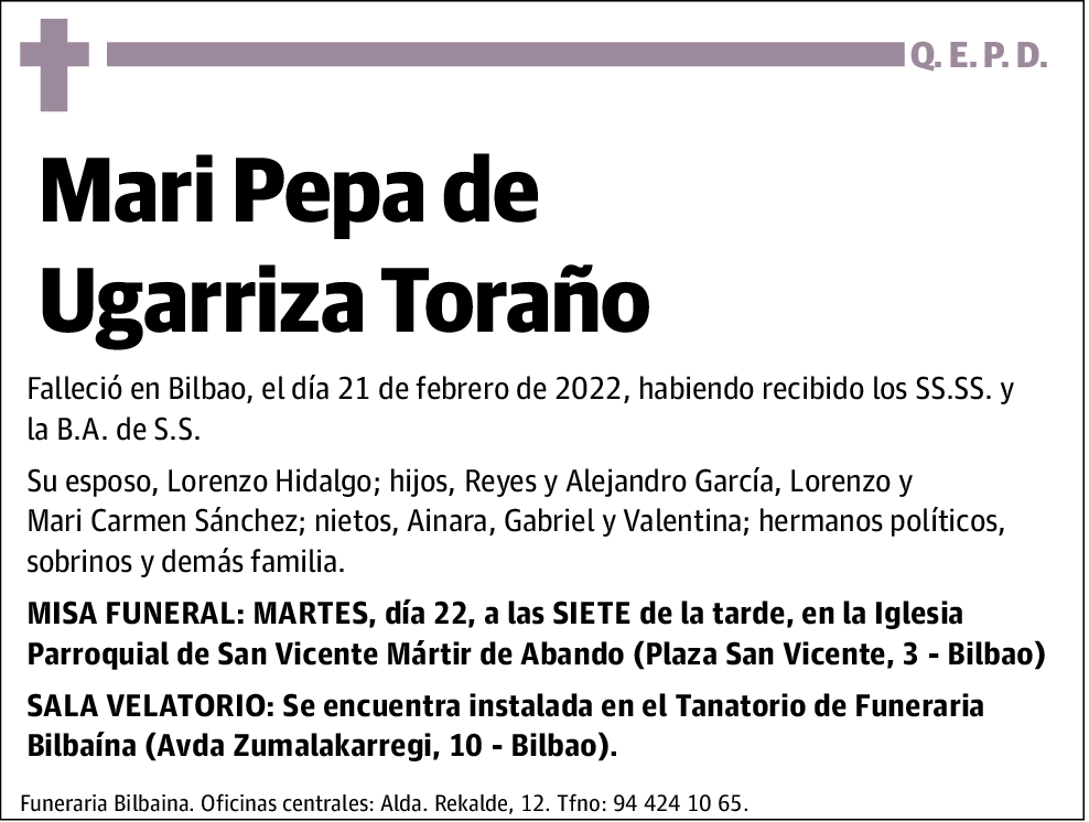 Mari Pepa de Ugarriza Toraño