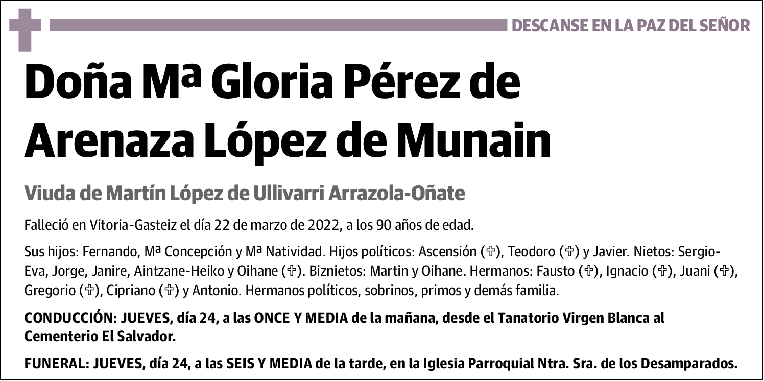 María Gloria Pérez de Arenaza López de Munain