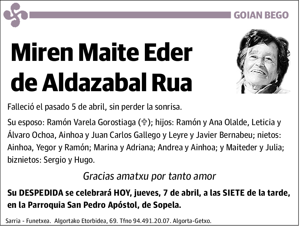 Miren Maite Eder De Aldazabal Rua