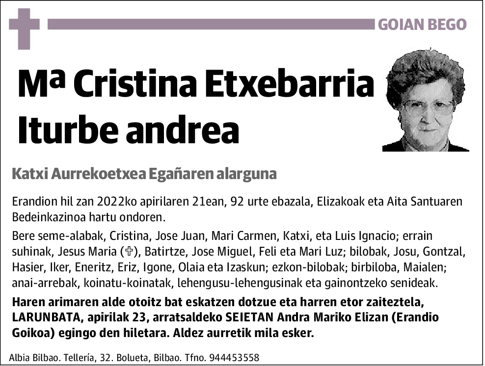 Mª Cristina Etxebarria Iturbe