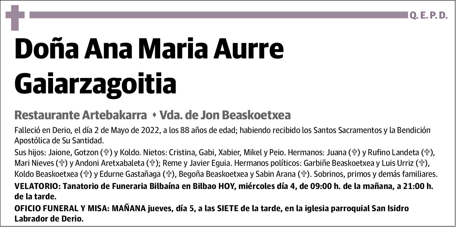 Aurre Gaiarzagoitia Ana Maria