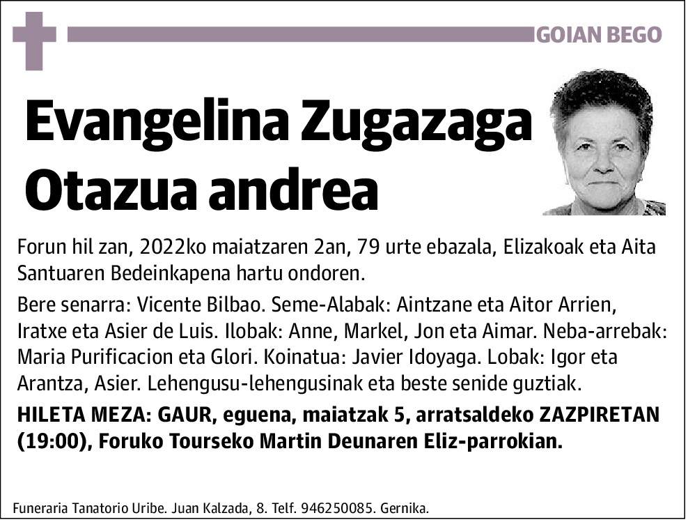 Evangelina Zugazaga Otazua