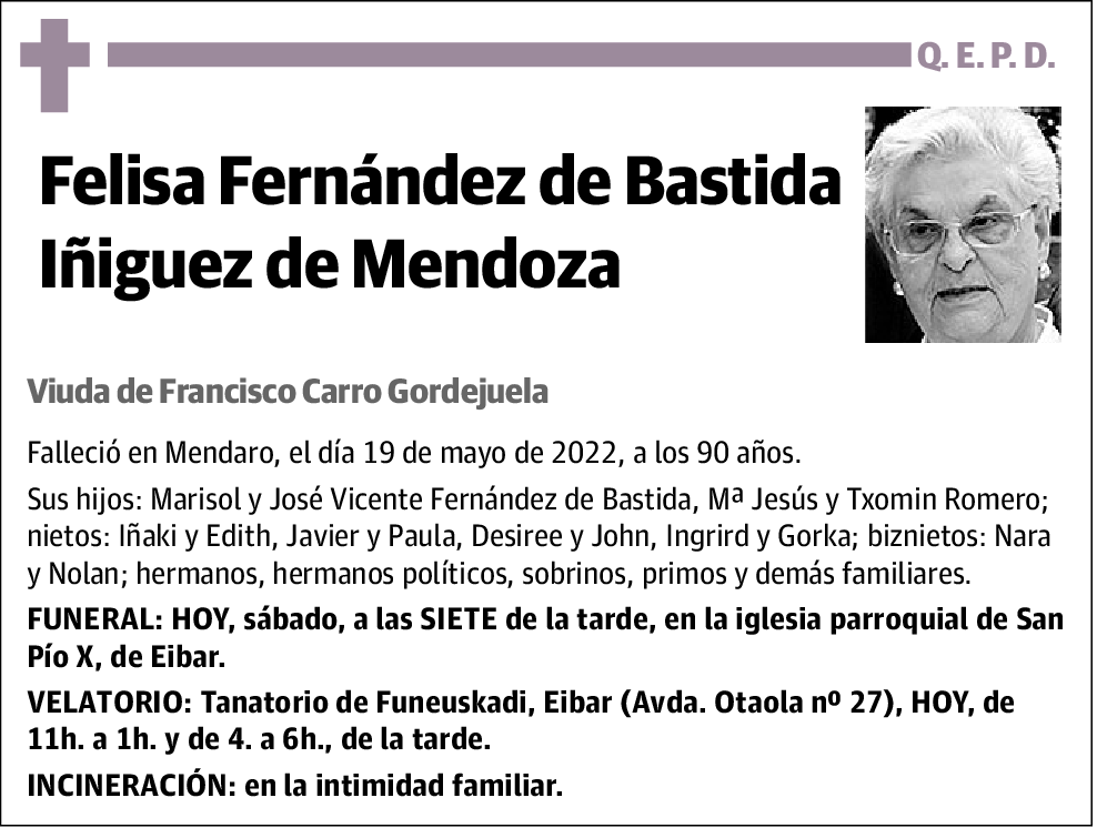 Felisa Fernández de Bastida Iñiguez de Mendoza