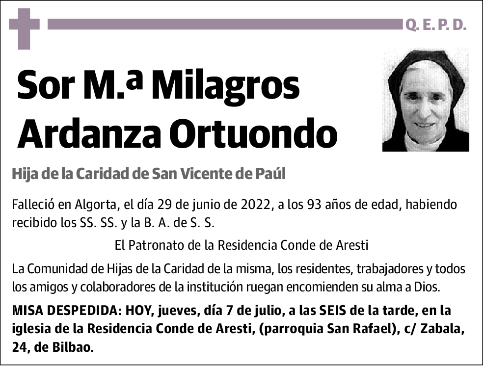 Sor María Milagros Ardanza Ortuondo